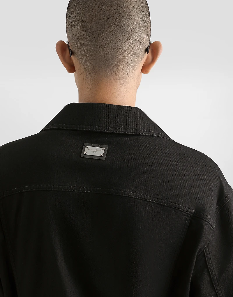 Black wash stretch denim jacket