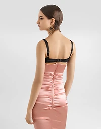 Draped satin calf-length dress with bra-style cups