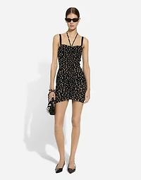 Short draped tulle dress with polka-dot print