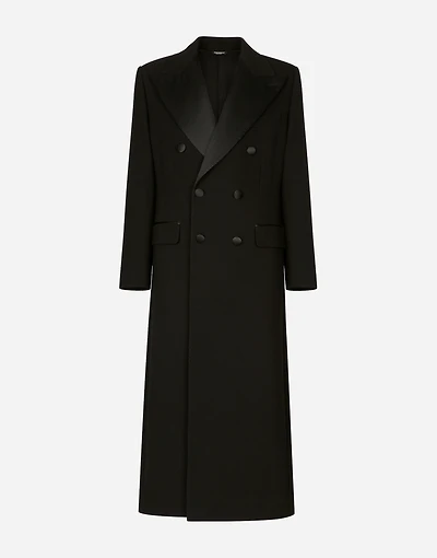 Double-breasted stretch wool crepe coat