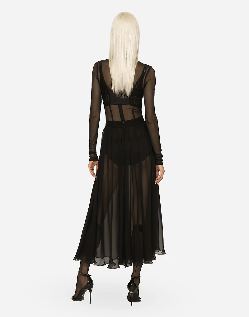 High-waisted chiffon circle skirt