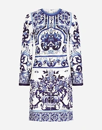 Short majolica-print organzine dress