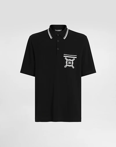 Cotton polo-shirt with bandanna-print details