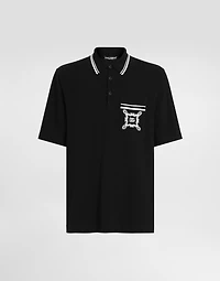 Cotton polo-shirt with bandanna-print details