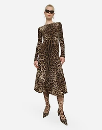 Leopard-print calf-length cady dress