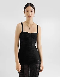 Calf-length stretch tulle slip dress