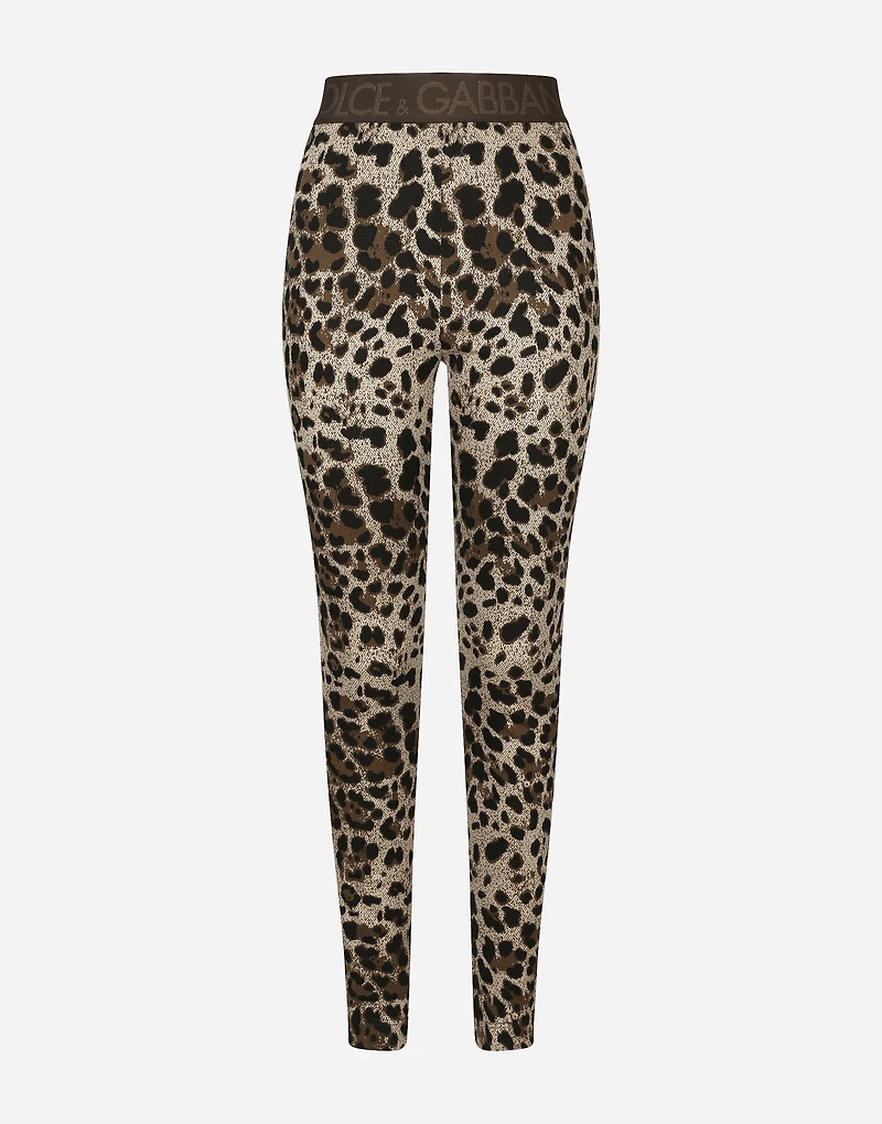 Jersey leggings with jacquard leopard design