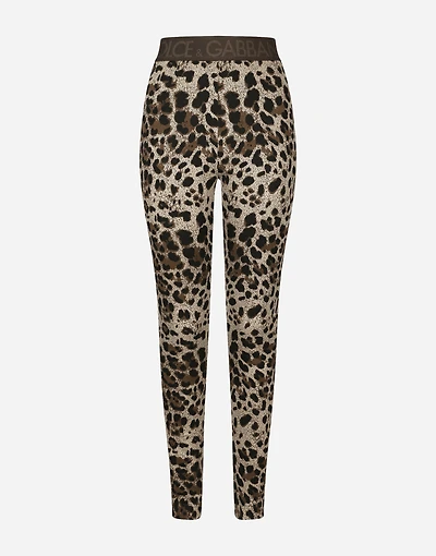 Jersey leggings with jacquard leopard design