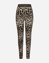 Jersey leggings with jacquard leopard design