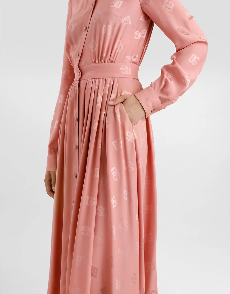 Silk satin jacquard shirt dress with DG logo