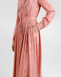 Silk satin jacquard shirt dress with DG logo