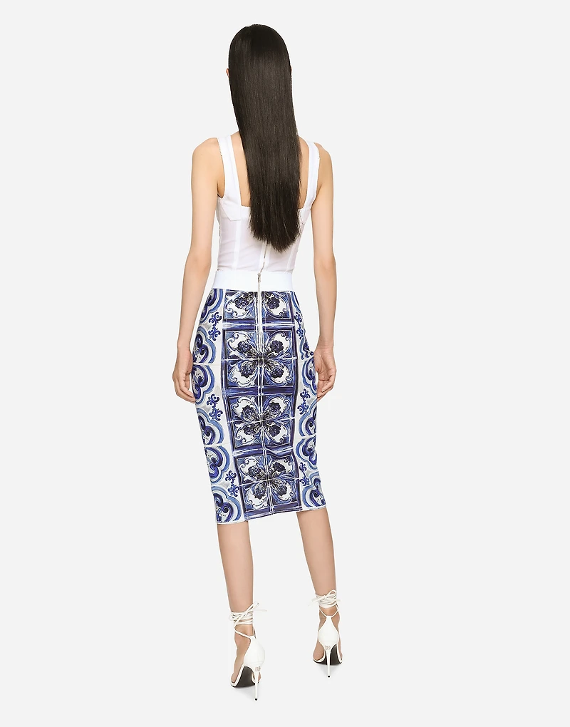 Majolica print midi skirt