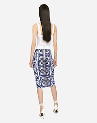 Majolica print midi skirt