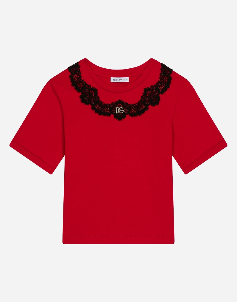 Jersey T-shirt with lace insert