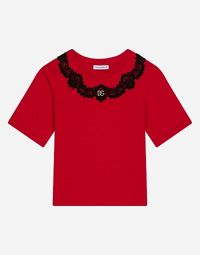 Jersey T-shirt with lace insert