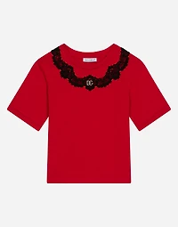 Jersey T-shirt with lace insert