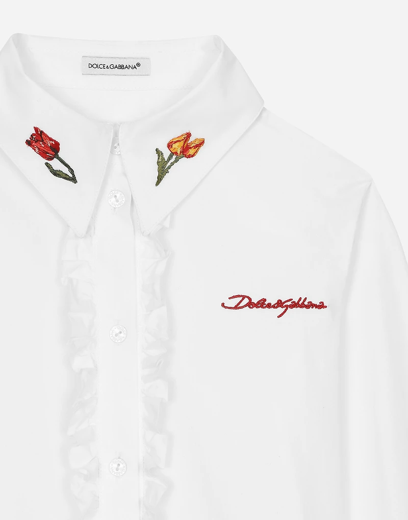 Poplin shirt with tulip detail and Dolce&Gabbana logo