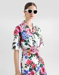 Cotton pussy-bow shirt with floral print