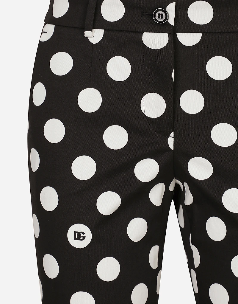 Cotton pants with polka-dot print