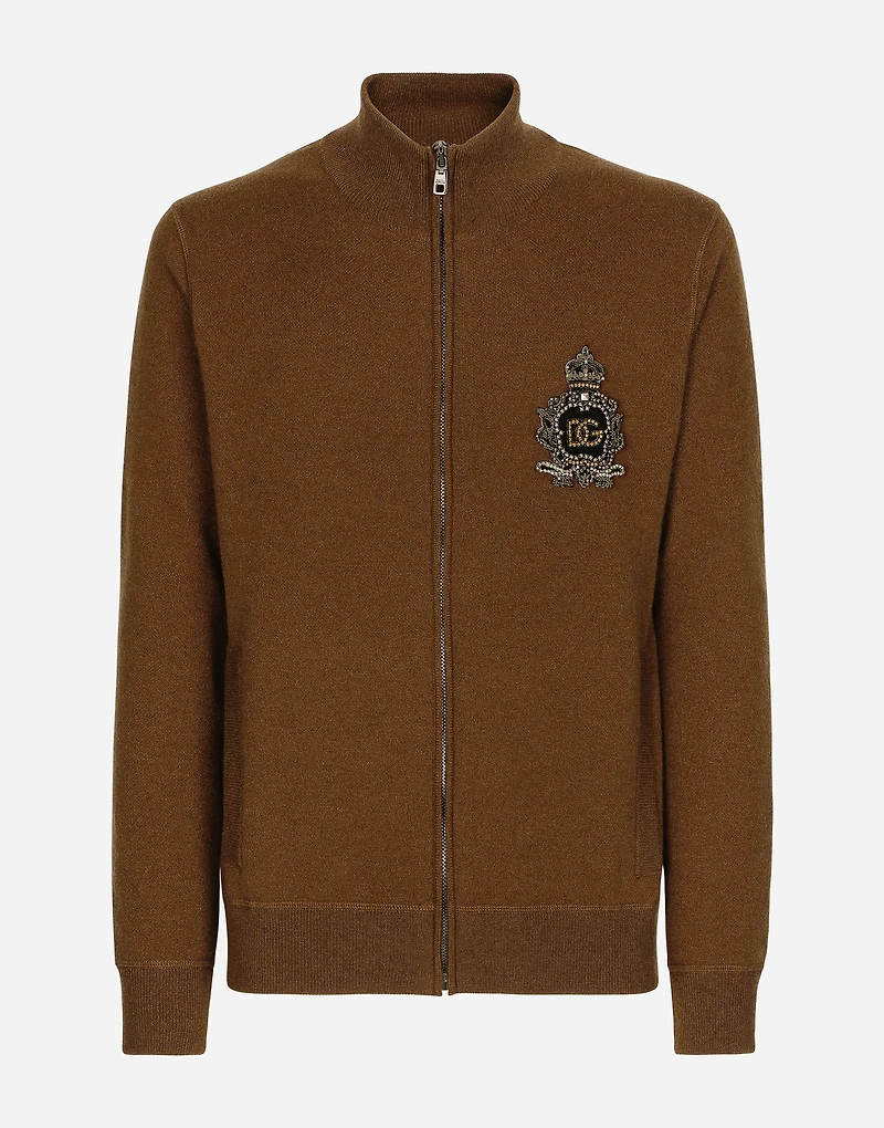 Wool and cashmere knit zip-up sweater with DG patch