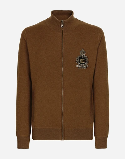 Wool and cashmere knit zip-up sweater with DG patch