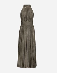 Pleated jersey lurex calf-length dress