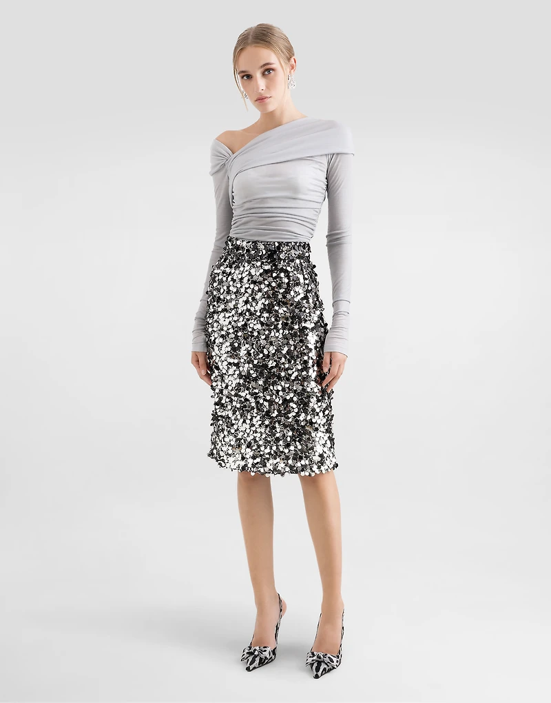 Draped top with asymmetric neckline