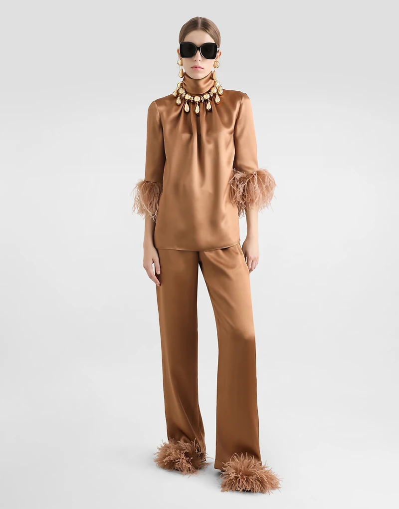 Double silk satin pajama pants