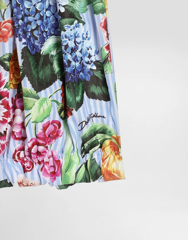 Striped poplin shorts with floral print