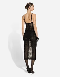 Calf-length stretch Chantilly lace slip dress