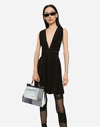 Short pleated lurex mesh dress