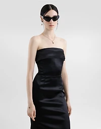 Satin calf-length corset sheath dress