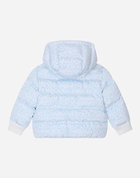 Short down jacket with all-over logo detailing and patch