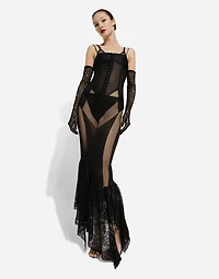 Strapless lace patchwork dress