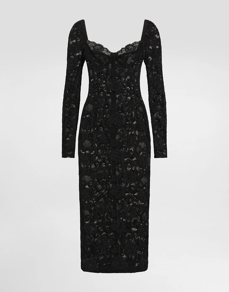 Calf-length floral lace dress with bra-style cups