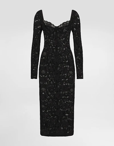 Calf-length floral lace dress with bra-style cups