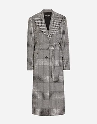 Single-breasted houndstooth check coat with belt