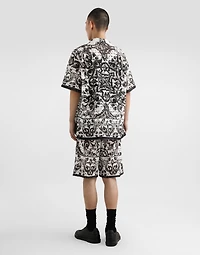 Majolica-print hawaii crochet lace shirt