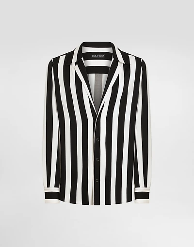 Long-sleeved V-neck shirt silk charmeuse