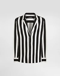Long-sleeved V-neck shirt silk charmeuse