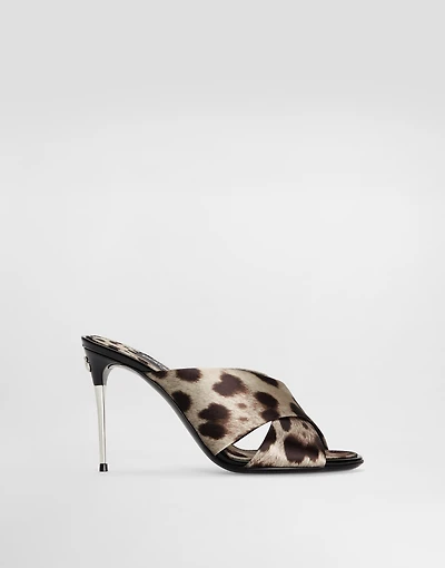 Leopard-print satin mules