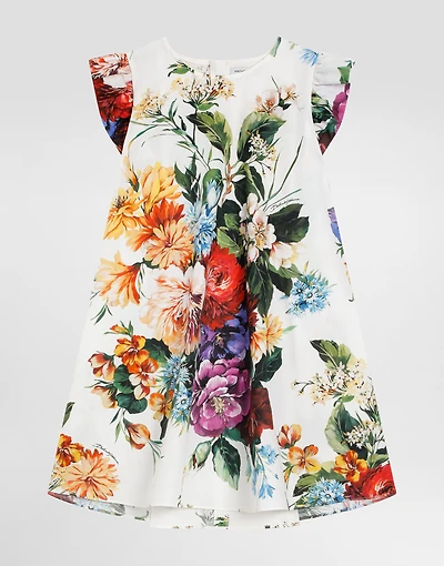Flower-print poplin dress