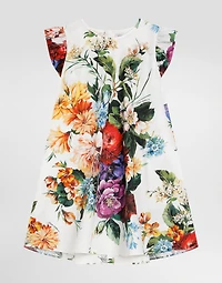 Flower-print poplin dress