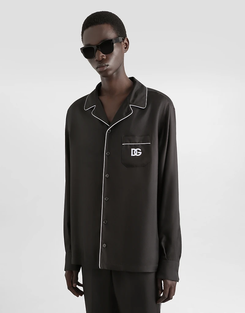 Silk shirt with DG logo-embroidered patch