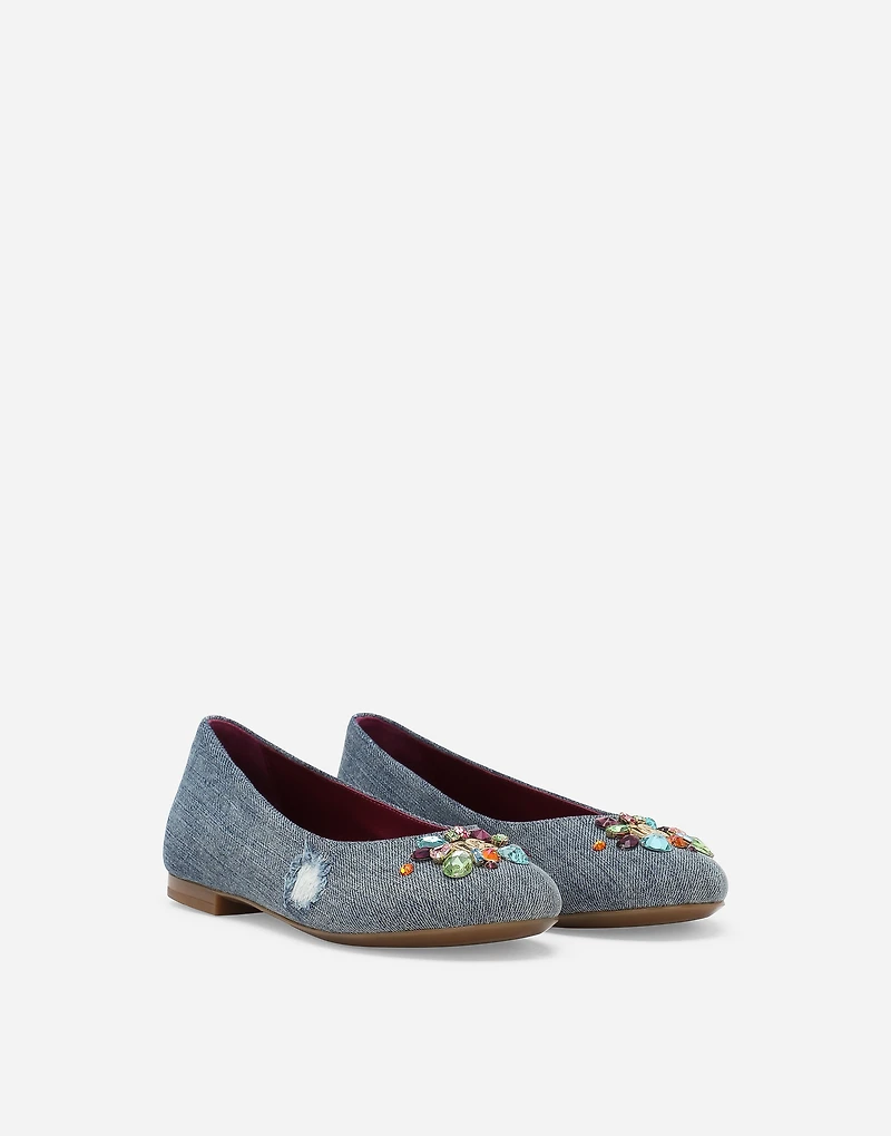 Patchwork denim ballet flats