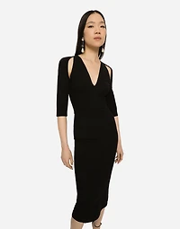 Jersey calf-length dress with cut-outs