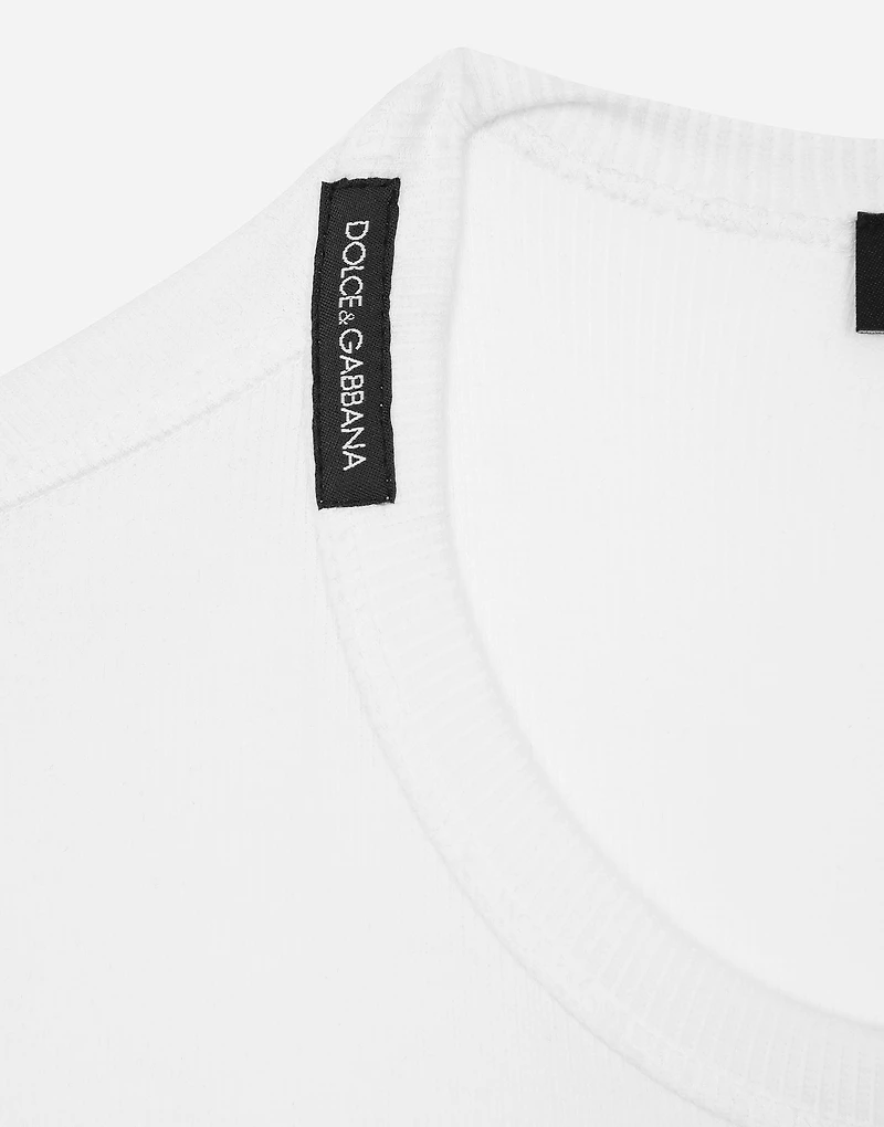 Fine-rib cotton granddad-neck T-shirt