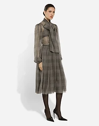 Silk chiffon dress with glen plaid print