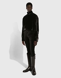 Loose velvet turtleneck with shirt cuffs