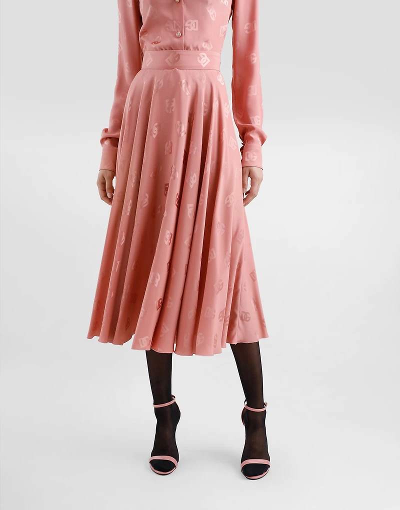Silk jacquard calf-length circle skirt with DG logo
